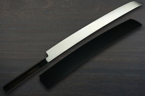 Sakai Takayuki ZANGETSU Honyaki Ginsan Japanese Chefs Mirrored Sakimaru-TakohikiSashimi 390mm with Wenge Handle and Saya Sheath