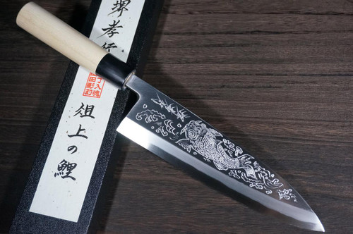 堺孝行Kasumitogi水牛镡雕刻艺术日本厨师用Deba刀240毫米舞妓到