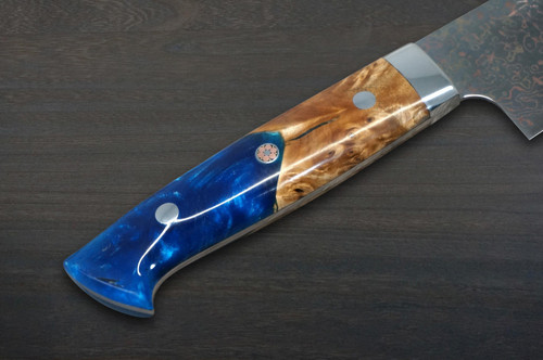 Takeshi Saji VG10 Colored Damascus STW Japanese Chefs Gyuto Knife 240mm No.14 Brown-Blue Stabilized Hybrid Wood Handle