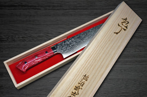 Takeshi Saji R2 Diamond Finish Damascus TCR Japanese Chefs Gyuto Knife 240mm with Red Turquoise Handle
