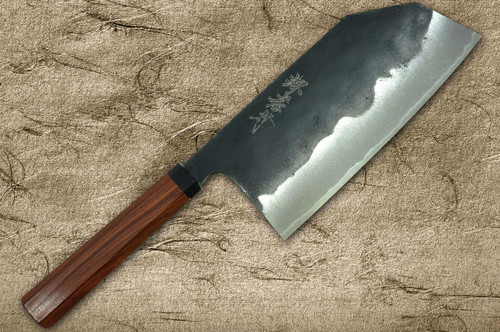 Sakai Takayuki Tokujyo Supreme White 2 steel Kurouchi Wide Bunka Knife 180mm with Bubinga and Ebony Handle
