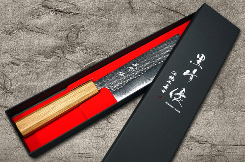 Yu Kurosaki R2SG2 Hammered SENKO WA OK8M Japanese Chefs NakiriVegetable 165mm with Urushi Lacquered Oak Handle