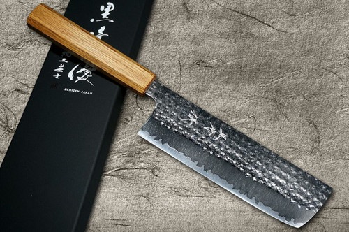 Yu Kurosaki R2SG2 Hammered SENKO WA OK8M Japanese Chefs NakiriVegetable 165mm with Urushi Lacquered Oak Handle