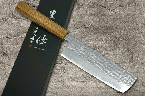 Yu Kurosaki R2SG2 Hammered SENKO WA OK8M Japanese Chefs NakiriVegetable 165mm with Urushi Lacquered Oak Handle