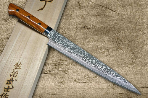 Takeshi Saji R2SG2 Black Damascus IR Japanese Chefs SlicerSujihiki 240mm with Desert Ironwood Handle