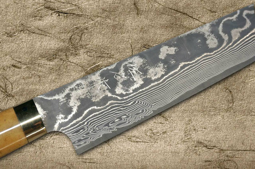 Takeshi Saji VG10 Black Damascus DHM Japanese Chefs SlicerSujihiki 270mm with Brown Antler Handle
