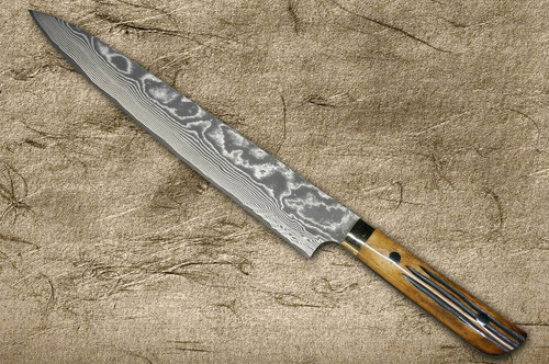 Takeshi Saji VG10 Black Damascus DHM Japanese Chefs SlicerSujihiki 270mm with Brown Antler Handle