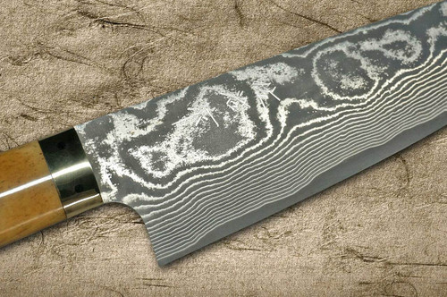 Takeshi Saji VG10 Black Damascus DHM Japanese Chefs Santoku Knife 180mm with Brown Antler Handle