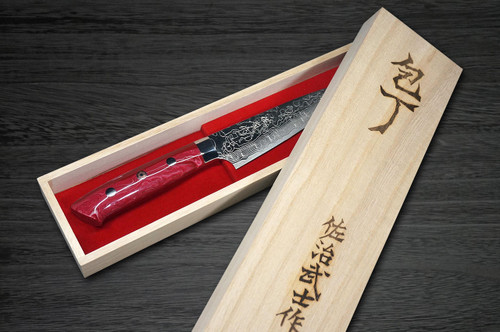 Takeshi Saji R2 Diamond Finish Damascus TCR Japanese Chefs Petty KnifeUtility 150mm with Red Turquoise Handle
