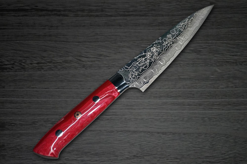 Takeshi Saji R2 Diamond Finish Damascus TCR Japanese Chefs Petty KnifeUtility 150mm with Red Turquoise Handle