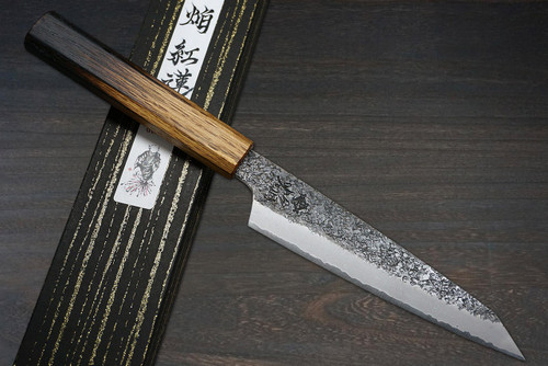 Sakai Takayuki Homura Guren Aogami 2 steel Japanese Chefs Kengata-Petty KnifeUtility 150mm with Urushi Lacquered Oak Handle