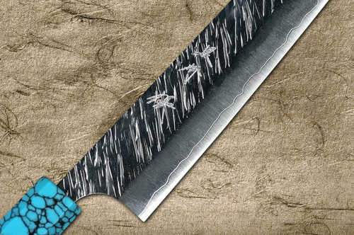 Yu Kurosaki SPG2 Clad FUJIN WA WGTCA Japanese Chefs SlicerSujihiki 240mm with Blue Turquoise and Wenge Handle