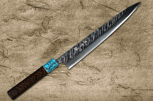 Yu Kurosaki SPG2 Clad FUJIN WA WGTCA Japanese Chefs SlicerSujihiki 240mm with Blue Turquoise and Wenge Handle