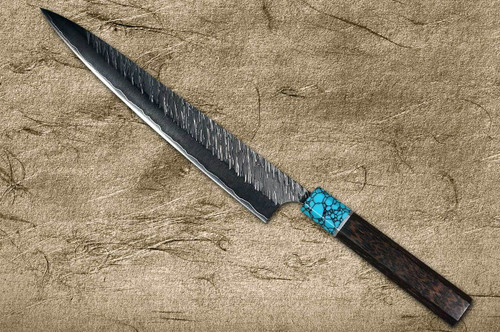 Yu Kurosaki SPG2 Clad FUJIN WA WGTCA Japanese Chefs SlicerSujihiki 240mm with Blue Turquoise and Wenge Handle