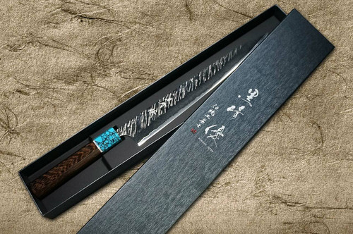 Yu Kurosaki SPG2 Clad FUJIN WA WGTCA Japanese Chefs SlicerSujihiki 240mm with Blue Turquoise and Wenge Handle