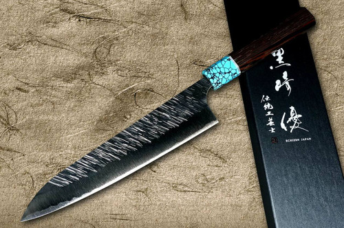 Yu Kurosaki SPG2 Clad FUJIN WA WGTCA Japanese Chefs Gyuto Knife 210mm with Blue Turquoise and Wenge Handle