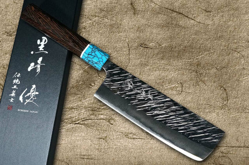 Yu Kurosaki SPG2 Clad FUJIN WA WGTCA Japanese Chefs NakiriVegetable 165mm with Blue Turquoise and Wenge Handle