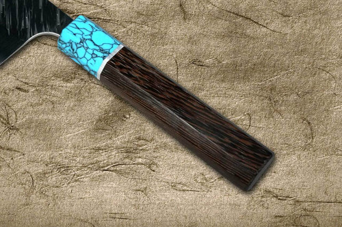 Yu Kurosaki SPG2 Clad FUJIN WA WGTCA Japanese Chefs NakiriVegetable 165mm with Blue Turquoise and Wenge Handle