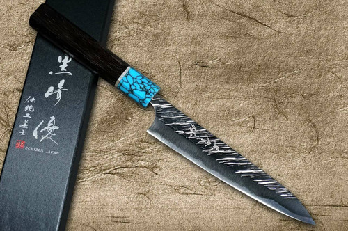 Yu Kurosaki SPG2 Clad FUJIN WA WGTCA Japanese Chefs Petty KnifeUtility 150mm with Blue Turquoise and Wenge Handle