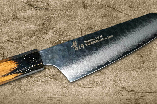 Sakai Takayuki 33-Layer VG10 Damascus Urushi Chefs Kengata-Santoku Knife 160mm with Japanese Lacquered Oak Handle KOKUSHIN