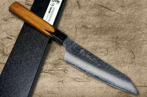 Sakai Takayuki 33-Layer VG10 Damascus Urushi Chefs Kengata-Santoku Knife 160mm with Japanese Lacquered Oak Handle KOKUSHIN