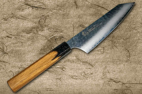 Sakai Takayuki 33-Layer VG10 Damascus Urushi Chefs Kengata-Santoku Knife 160mm with Japanese Lacquered Oak Handle KOKUSHIN