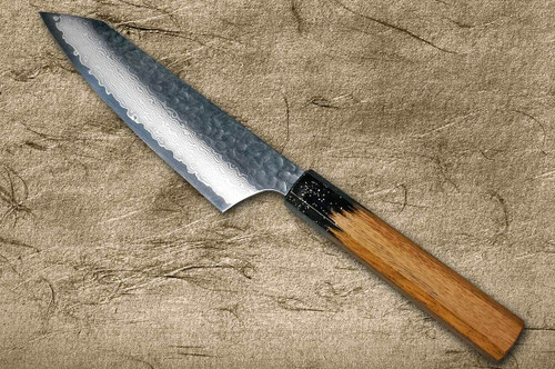 Sakai Takayuki 33-Layer VG10 Damascus Urushi Chefs Kengata-Santoku Knife 160mm with Japanese Lacquered Oak Handle KOKUSHIN