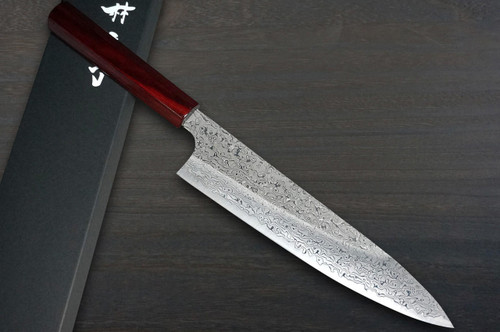 Kei Kobayashi R2 Damascus Special Finished CS Japanese Chefs Gyuto Knife 210mm Black with Red Lacquered Wood Handle