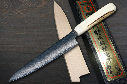 Sakai Takayuki 33-Layer VG10 Damascus DHW Japanese Chefs Petty KnifeUtility 150mm with White Antler Handle