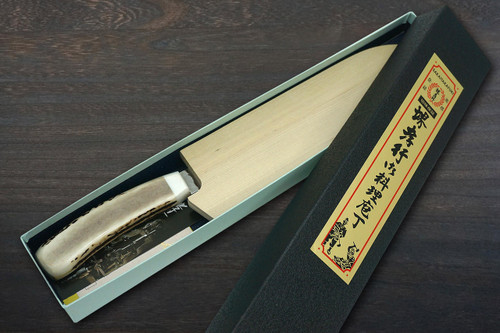 Sakai Takayuki 33-Layer VG10 Damascus DHW Japanese Chefs Santoku Knife 180mm with White Antler Handle