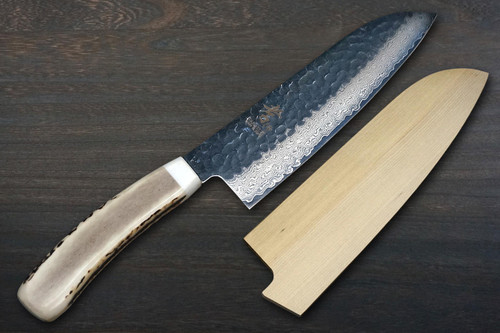Sakai Takayuki 33-Layer VG10 Damascus DHW Japanese Chefs Santoku Knife 180mm with White Antler Handle