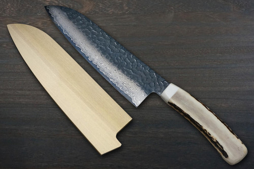 Sakai Takayuki 33-Layer VG10 Damascus DHW Japanese Chefs Santoku Knife 180mm with White Antler Handle