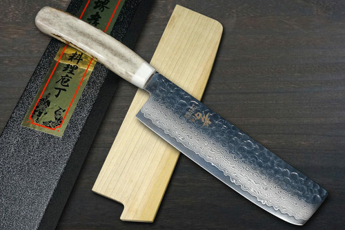 Sakai Takayuki 33-Layer VG10 Damascus DHW Japanese Chefs Vegetable Knife 160mm with White Antler Handle