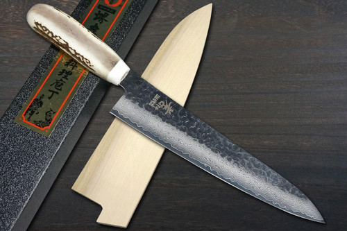 Sakai Takayuki 33-Layer VG10 Damascus DHW Japanese Chefs Gyuto Knife 210mm with White Antler Handle