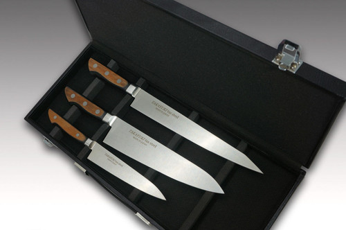 Sakai Takayuki TUS Steel Japanese Chefs Knife SET in Gift Box Petty 150mm - Gyuto 210mm - Slicer 240mm - Attache Case