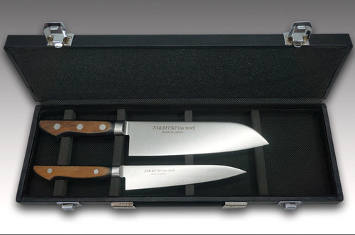 Sakai Takayuki TUS Steel Japanese Chefs Knife SET in Gift Box Petty 150mm - Santoku 180mm - Attache Case