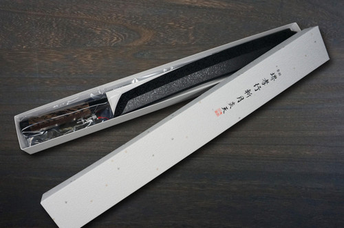 Sakai Takayuki ZANGETSU ENTEN Ginsan Damascus Japanese Chef's Sakimaru-Takohiki(Sashimi) 360mm with Double Water Buffalo Ring Wenge Handle and Saya Sheath 