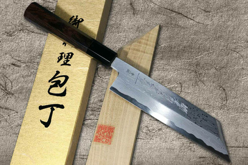 Yoshihiro Aogami No.1 Damascus Suminagashi B1SN-E Japanische Köche KenmukiGemüse 180mm mit Saya Scheide und Ebenholz Griff