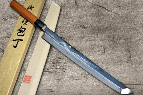 Yoshihiro White No.2 Honyaki MtFuji-Art AFHY Water-Quenched Japanese Chefs Sakimaru-TakohikiSashimi 300mm with Saya Sheath and Yew Handle