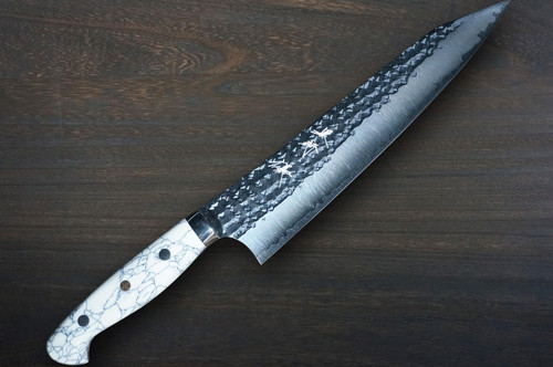 Yu Kurosaki R2SG2 Hammered SENKO-EI Custom TCW Japanese Chefs Gyuto Knife 210mm with White Turquoise Handle