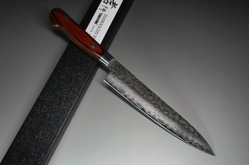 Sakai Takayuki 33-Layer VG10 Damascus Hammered Japanese Chefs Knife SET in Gift Box Kengata-Gyuto 190mm - Slicer 240mm - Petty 150mm - Attache Case