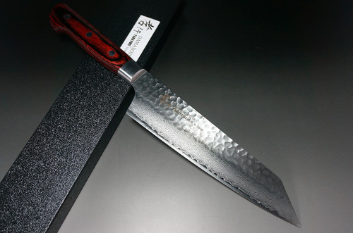 Sakai Takayuki 33-Layer VG10 Damascus Hammered Japanese Chefs Knife SET in Gift Box Kengata-Gyuto 190mm - Slicer 240mm - Petty 150mm - Attache Case