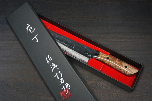 Takeshi Saji SRS13 Mirror Hammered Damascus STW Japanese Chefs Gyuto Knife 210mm Hybrid-Wood Stabilized Handle