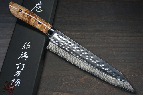 Takeshi Saji SRS13 Mirror Hammered Damascus STW Japanese Chefs Gyuto Knife 210mm Hybrid-Wood Stabilized Handle