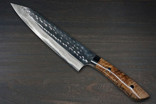 Takeshi Saji SRS13 Mirror Hammered Damascus STW Japanese Chefs Gyuto Knife 210mm Hybrid-Wood Stabilized Handle