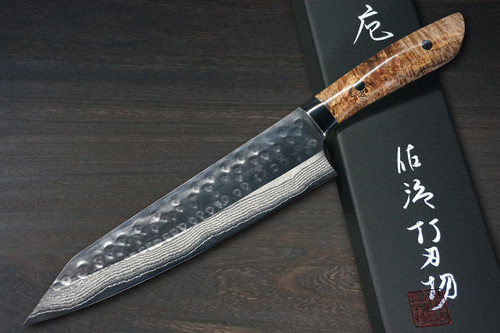 Takeshi Saji SRS13 Mirror Hammered Damascus STW Japanese Chefs Gyuto Knife 210mm Hybrid-Wood Stabilized Handle