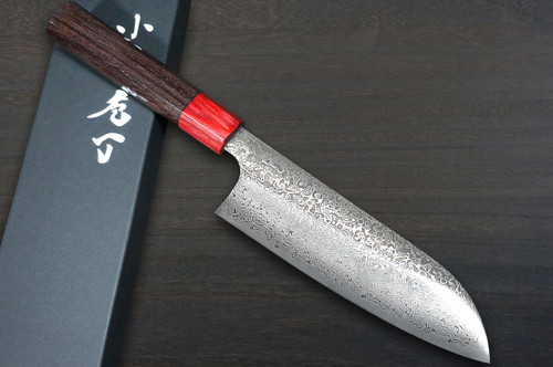 Aiko Black (あいこ, アイコ) Damascus Steel Knife with Coloured Black Resin Handle - 6.7 inch Santoku Knife | Santoku Knife