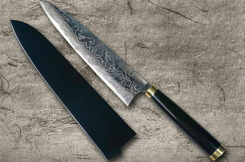 Takeshi Saji Makie-Art R2SG2 Mirrored Damascus Japanese Chefs Gyuto Knife 240mm with Urushi Lacquered Saya and Handle FUJI on LAKEPN-BT