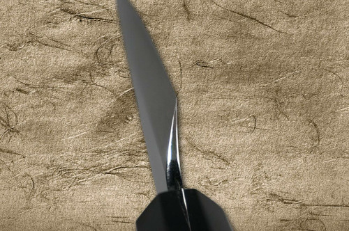 Sakai Takayuki FUGAKU Art Mirrored Honyaki Japanese Chefs Kengata-YanagibaSashimi 300mm Water-Quenched Fuji-on-Wave with Double Water Buffalo Ring Ebony Handle