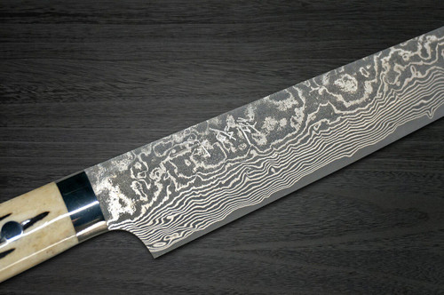 Takeshi Saji R2SG2 Black Damascus DHW Japanese Chefs SlicerSujihiki 270mm with White Antler Handle